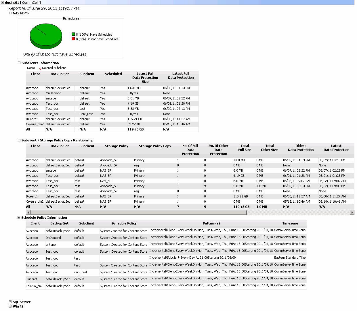 CommNet Reports Data Protection Client Summary Report Example